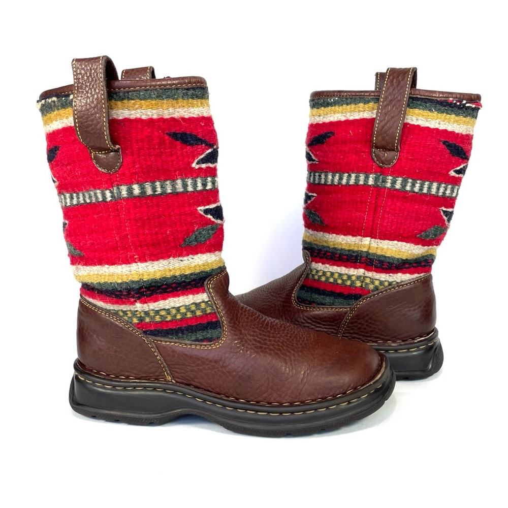 Born Southwestern Aztec Tapestry Brown Leather Mid Boots Size Womens 7/38